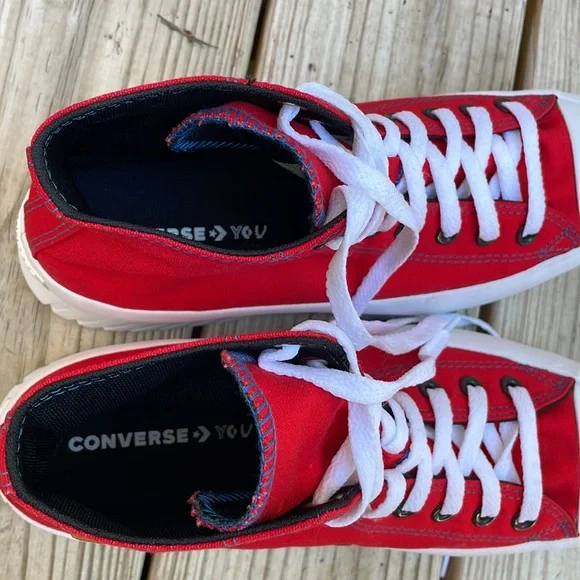 LIKE NEW- CONVERSE ALL STAR Hi-Top RED Lugged Sneakers Size M8.5/W10.5 - Picture 11 of 13